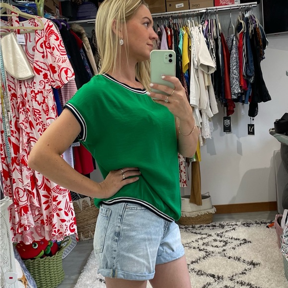 HUSH ladies top cap sleeve emerald green loose batwing Uk size 8 stretch edge - Picture 4 of 9